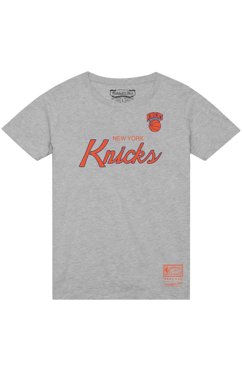 Mitchell & Ness Men's Mitchell & Ness  Heather Gray New York Knicks Big & Tall Hardwood Classics Vintage Wordmark T-Shirt, Alternate, color, Heather Gray