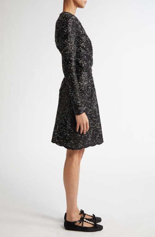 Giambattista Valli Sequin Long Sleeve Tweed A-line Dress In Black