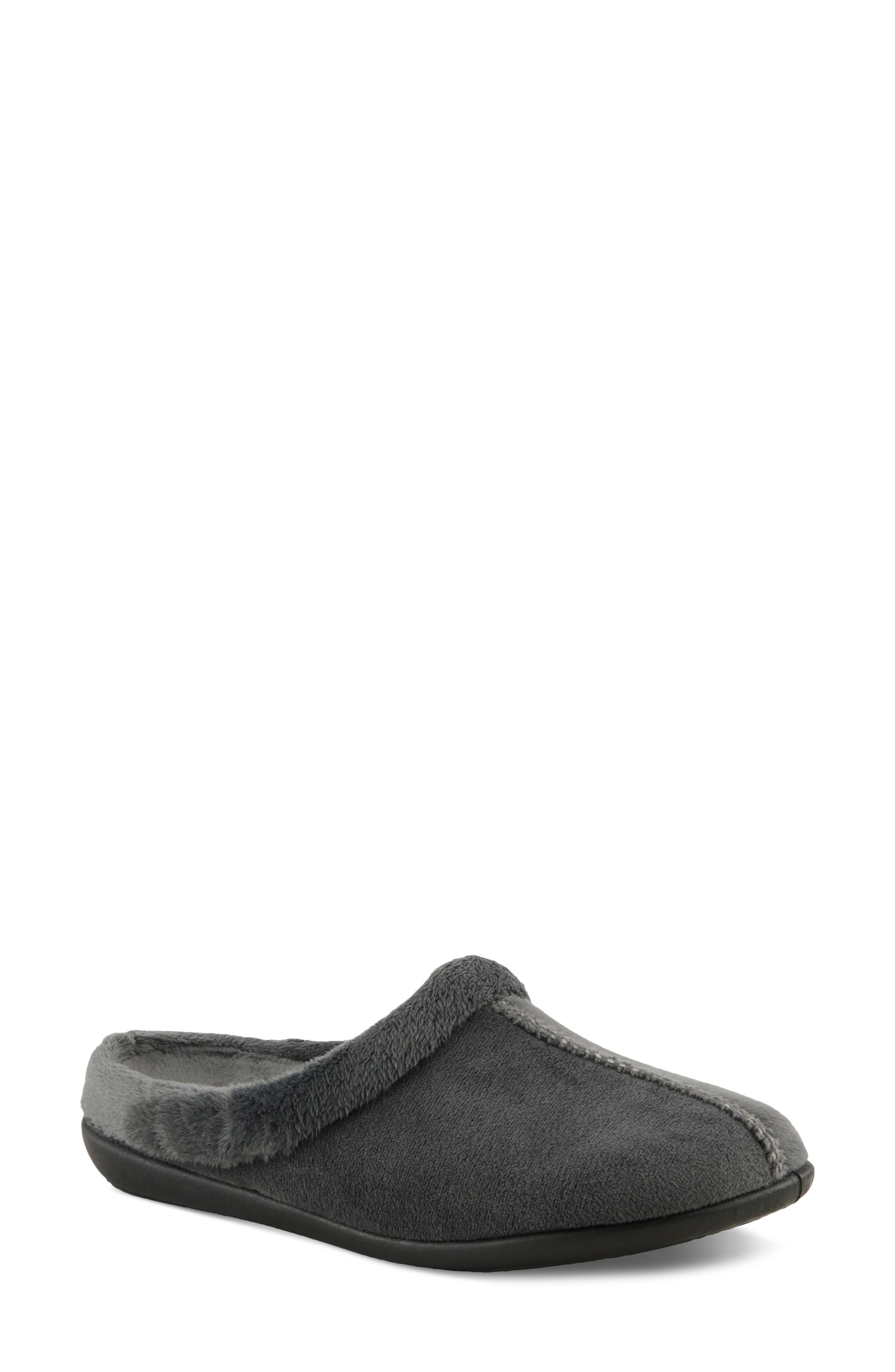 Aushana Faux Fur Mule Slipper, Main, color, CHARCOAL