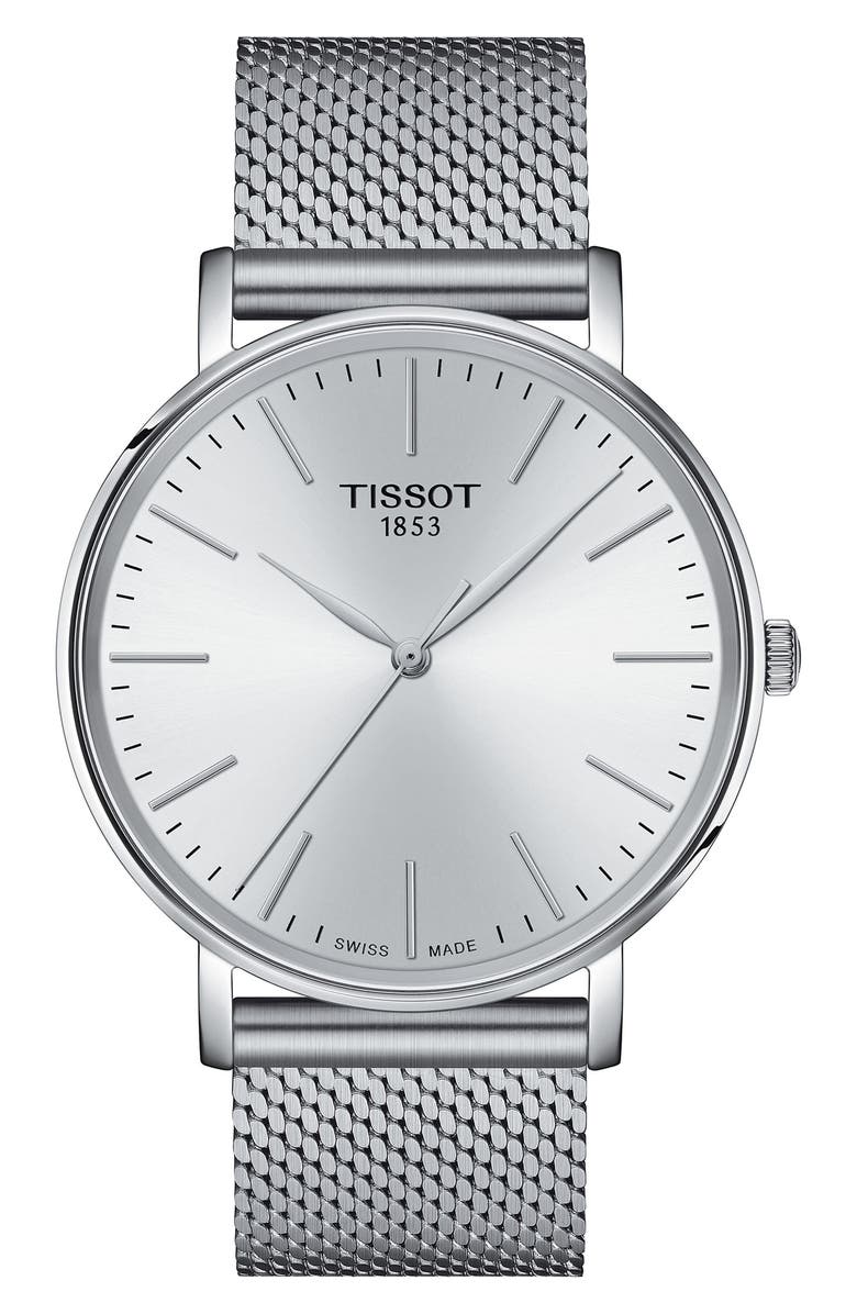 Tissot Everytime Mesh Strap Watch, 40mm, Main, color, 