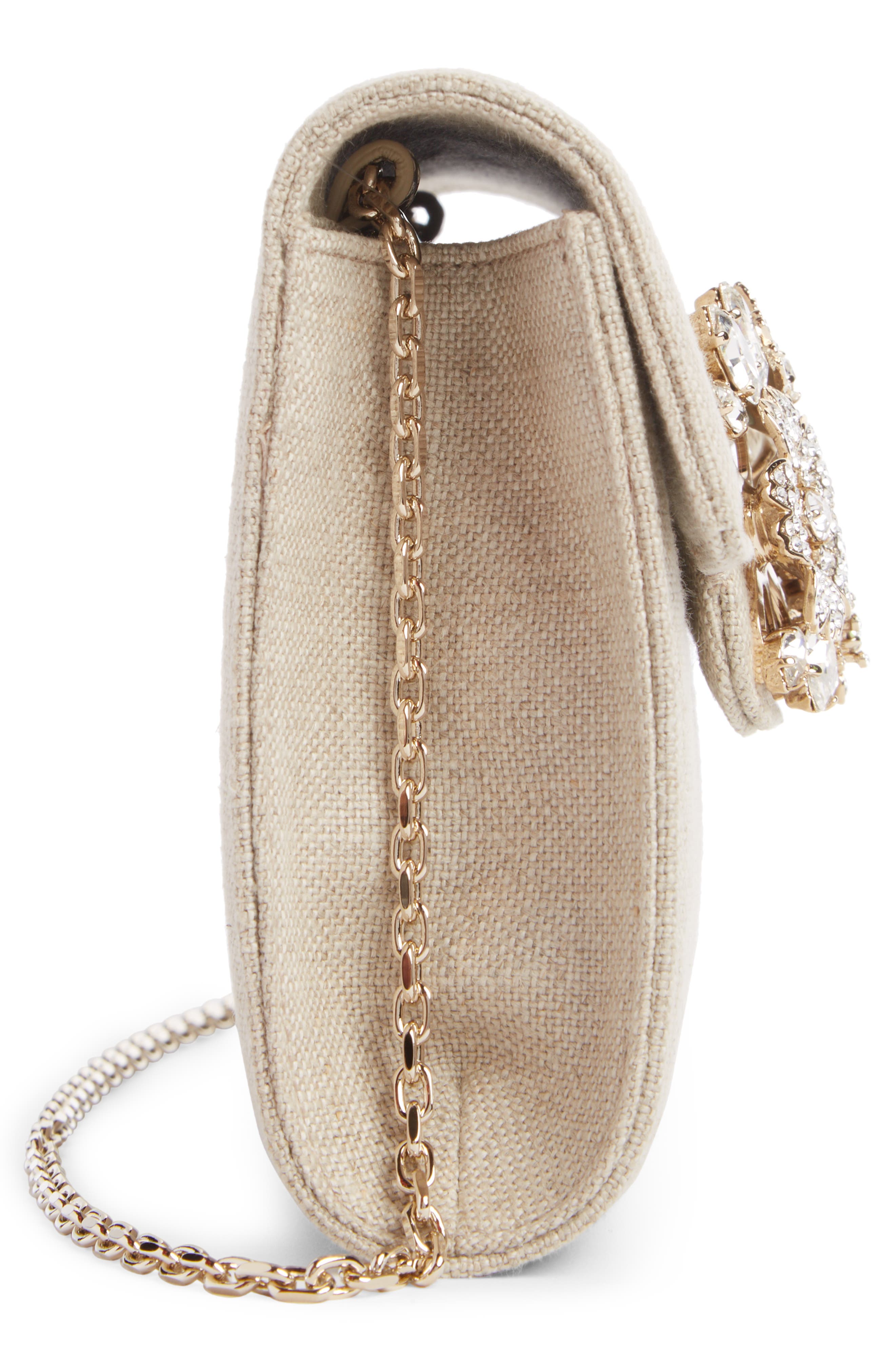 Roger Vivier Bouquet Strass Buckle Linen Mini Clutch, Alternate, color, 