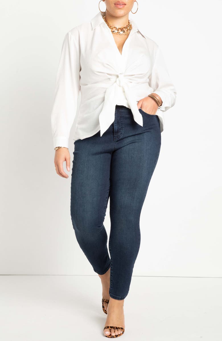 ELOQUII Tie Front Blouse, Alternate, color, 