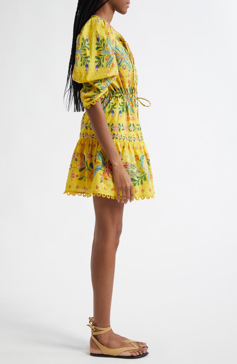 FARM Rio Delicate Flowers Cotton Minidress, Alternate, color, Yellow