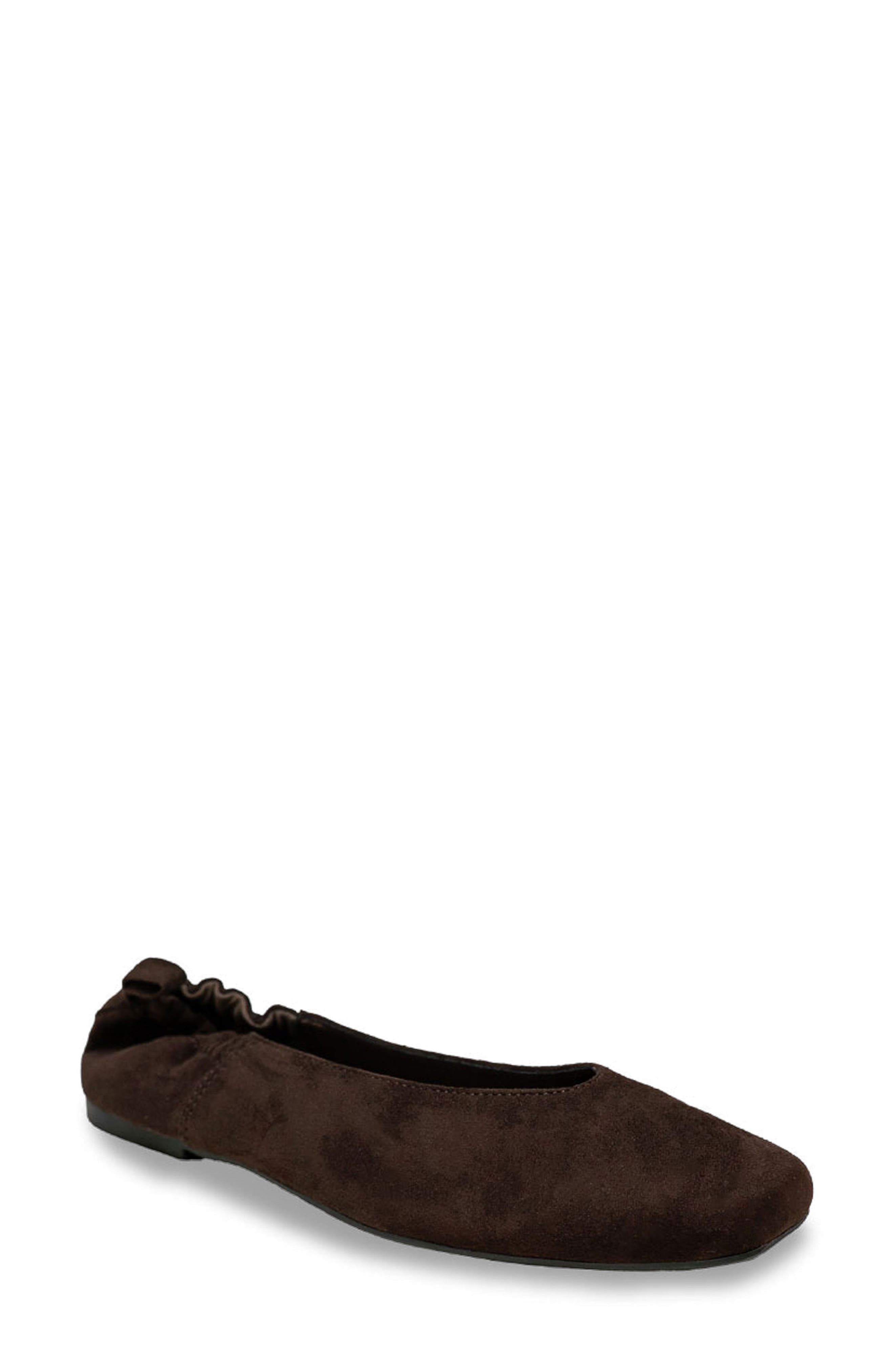 Namari Square Toe Leather Flat, Main, color, BROWN SUEDE