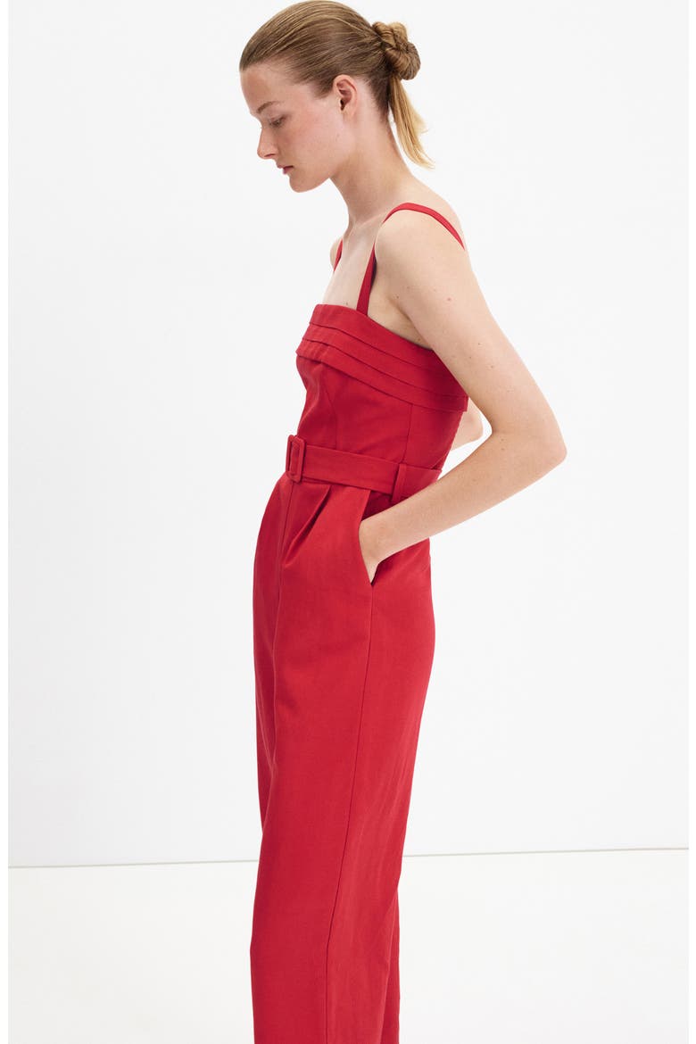 BELT LINEN JUMPSUIT, Alternate, color, RED