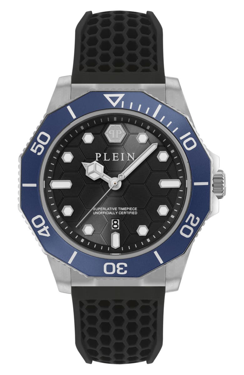 PHILIPP PLEIN Aquastorm Silicone Strap Watch, 44mm, Main, color, Stainless Steel