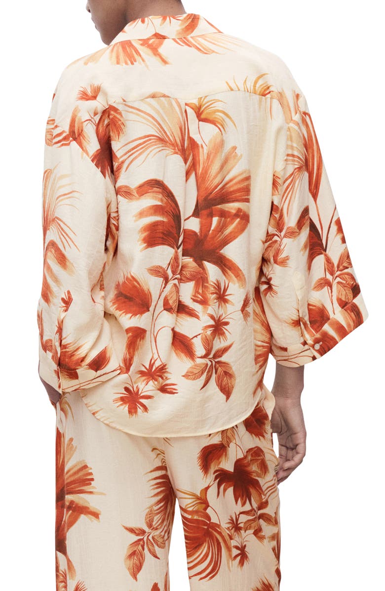 MANGO Palm Tree Print Button-Up Shirt, Alternate, color, Off White