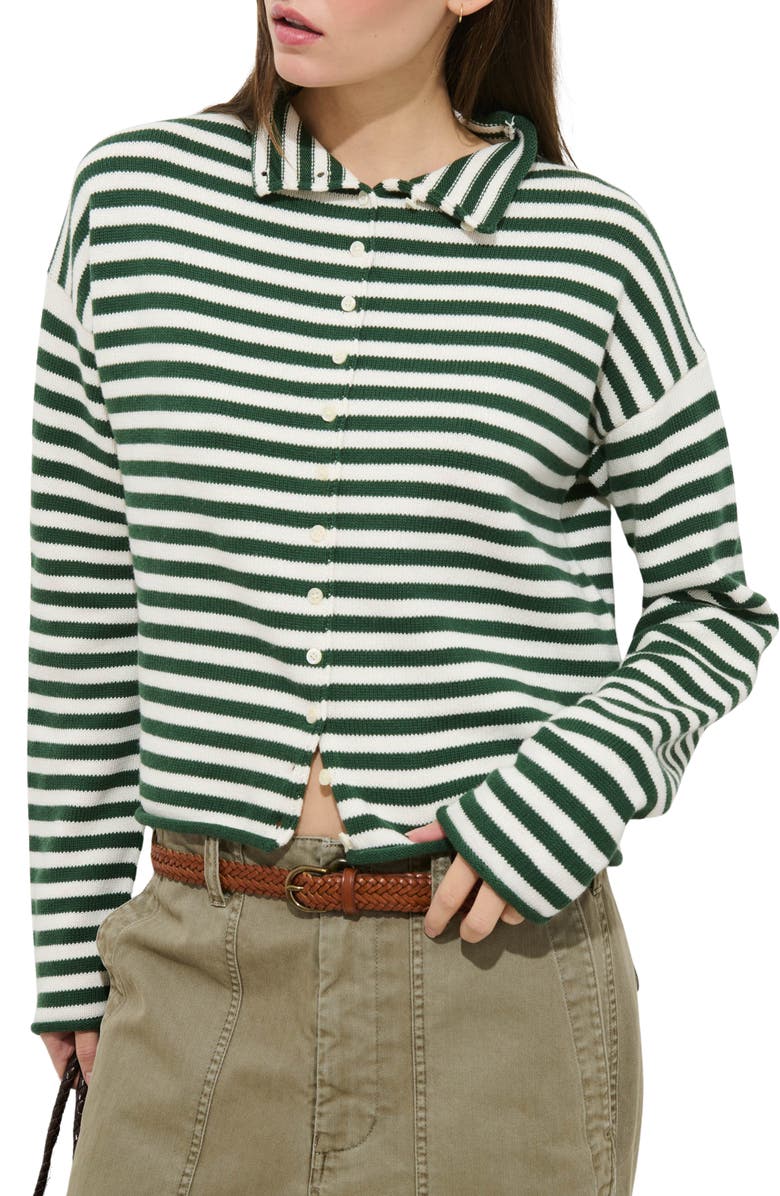 Alex Mill Taylor Stripe Cotton & Cashmere Cardigan, Main, color, Forest/Ivory