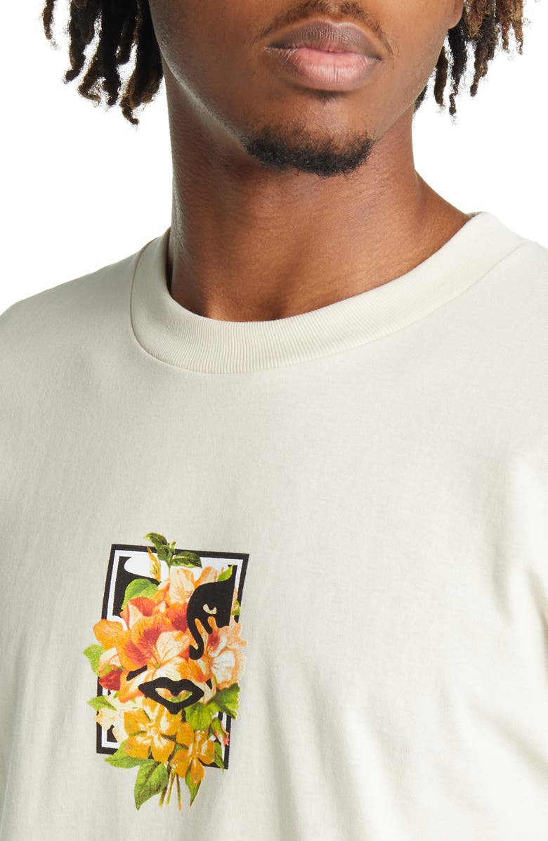 Obey Floral Icon Face Graphic Tee, Alternate, color, Cream