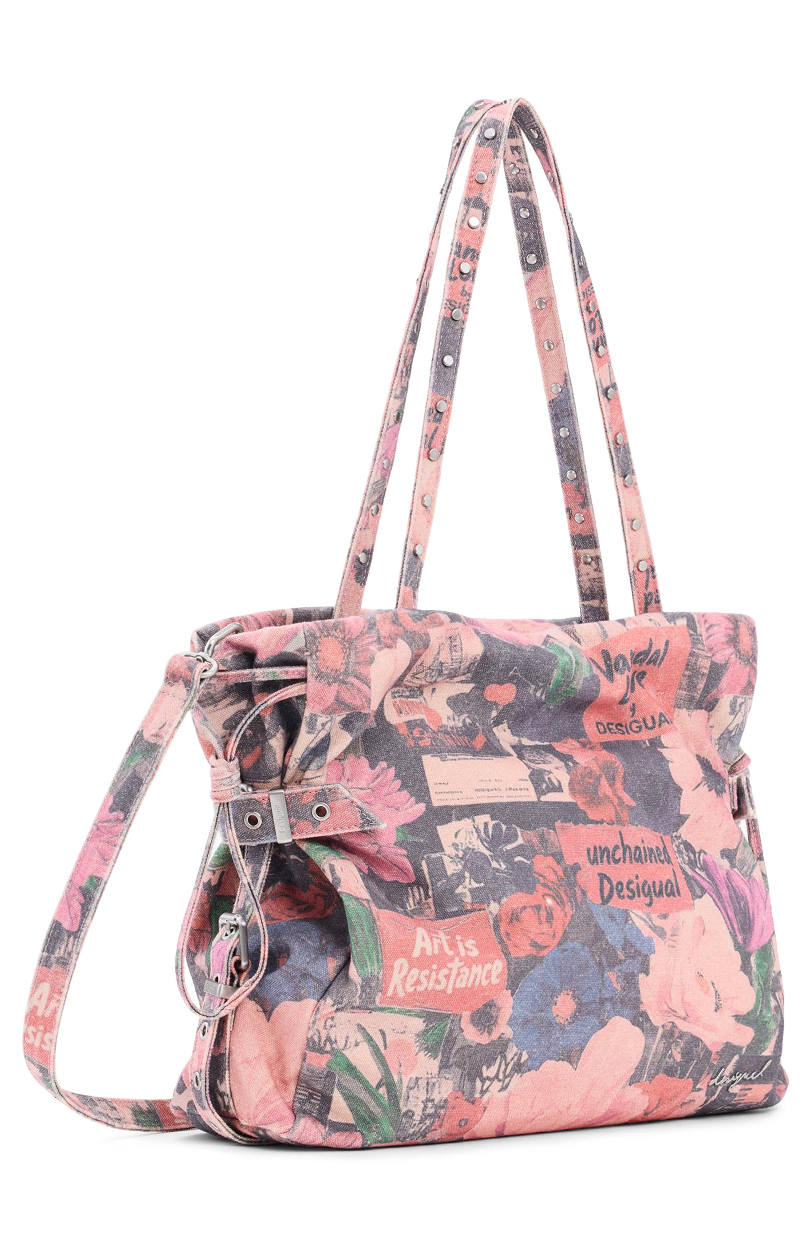 Desigual Collage Denim Tote, Alternate, color, Pink Multi