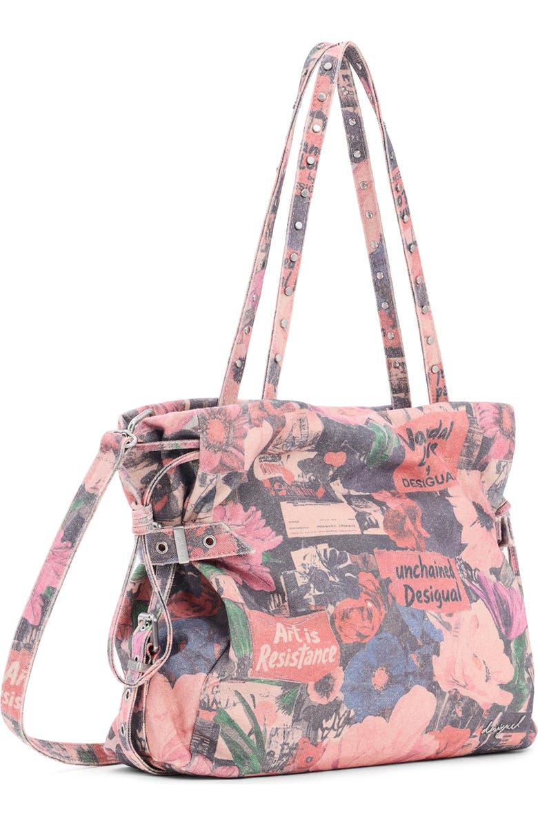 Desigual Collage Denim Tote, Alternate, color, Pink Multi