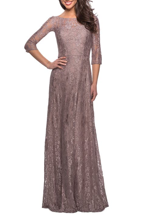 Long Lace Dress with Empire Waist and 3/4 Sleeves