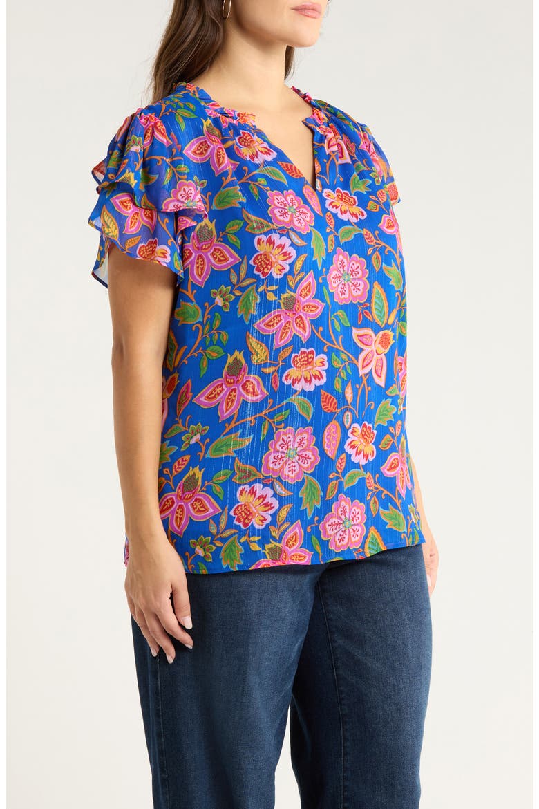 Wendey Metallic Floral Print Top, Alternate, color, BLUE-MULTI