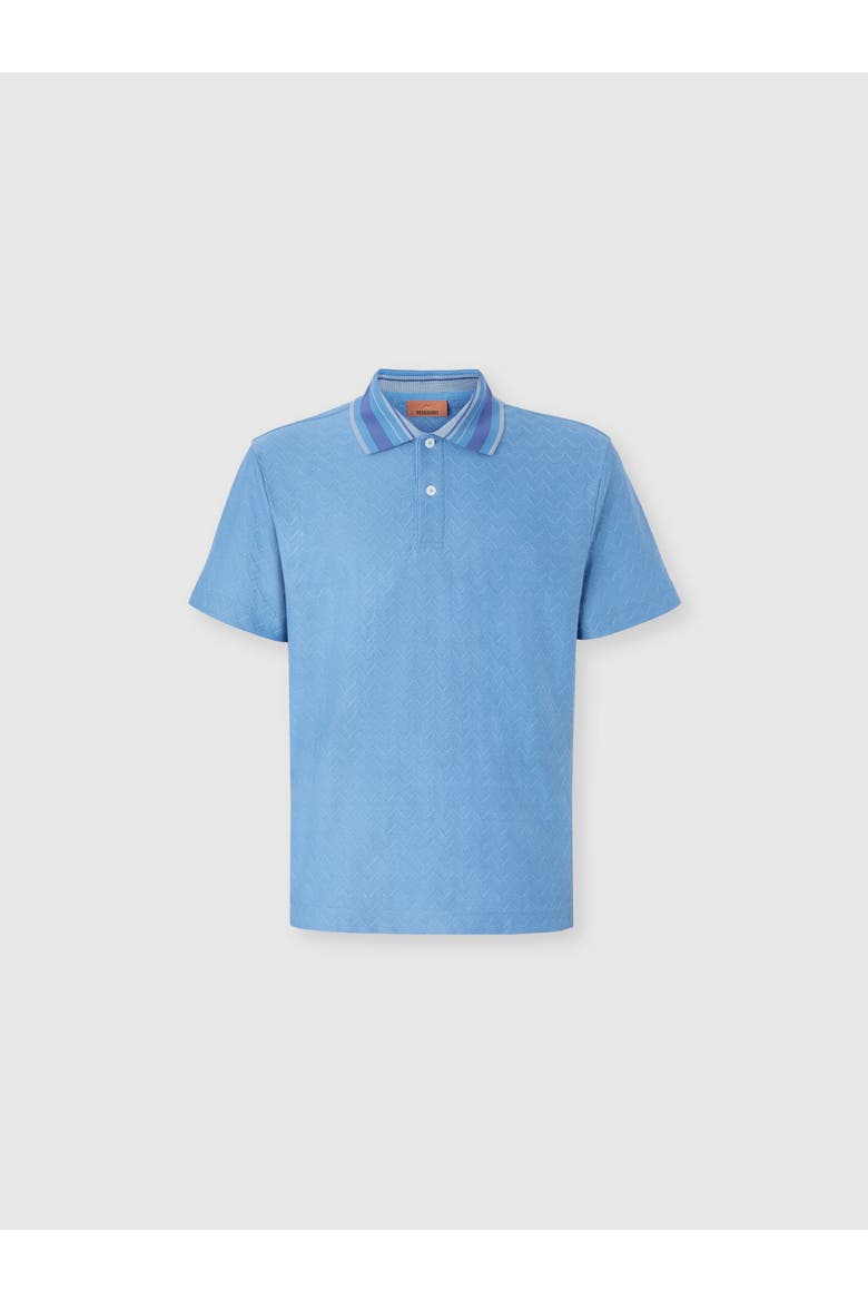 Jacquard Cotton Polo Shirt With Tone-on-tone Zigzag Design, Main, color, Light Blue
