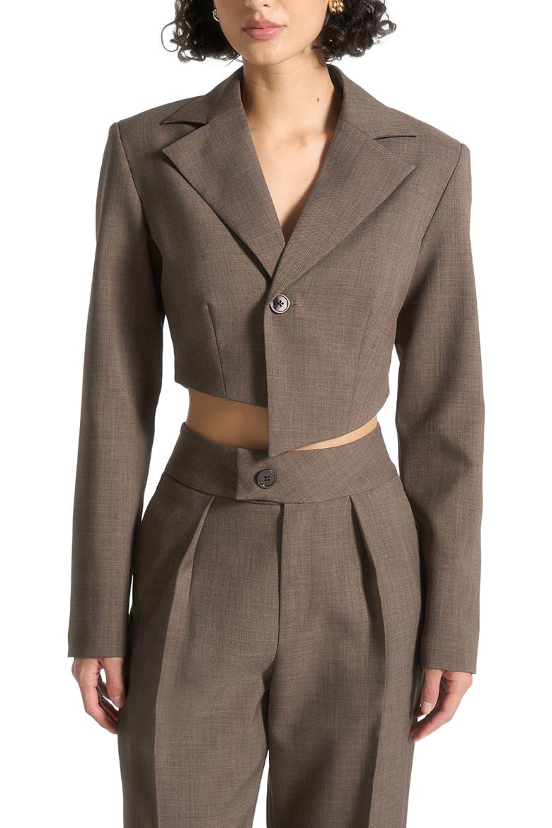Dina Asymmetric Tailored Cropped Blazer, Alternate, color, Dark Taupe