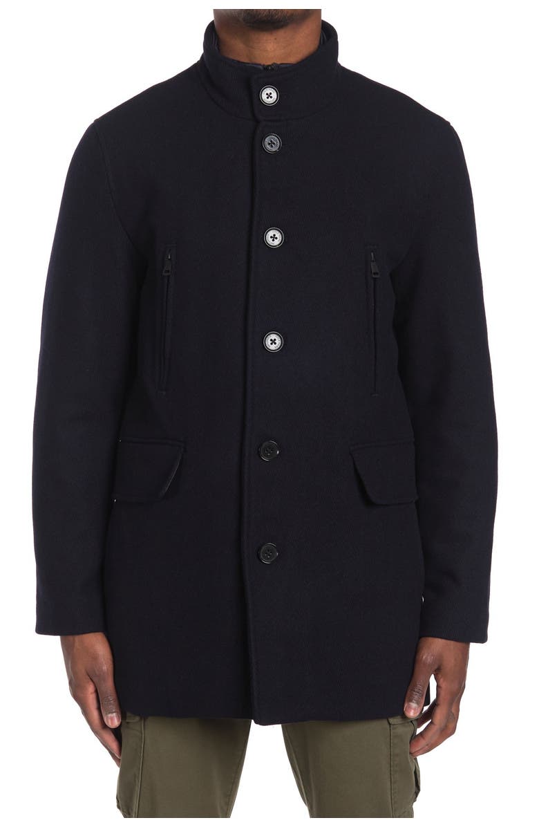 Cole Haan Signature Stand Collar Bib Wool Blend Coat, Alternate, color, Navy