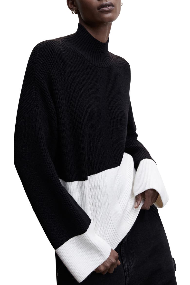 Colorblock Turtleneck Sweater, Alternate, color, BLACK