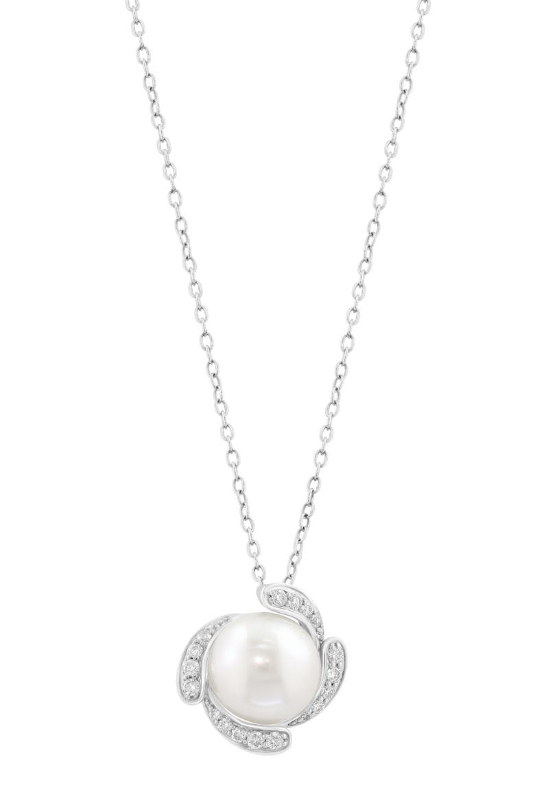 Sterling Silver Diamond & Cultured Freshwater Pearl Pendant Necklace, Main, color, WHITE
