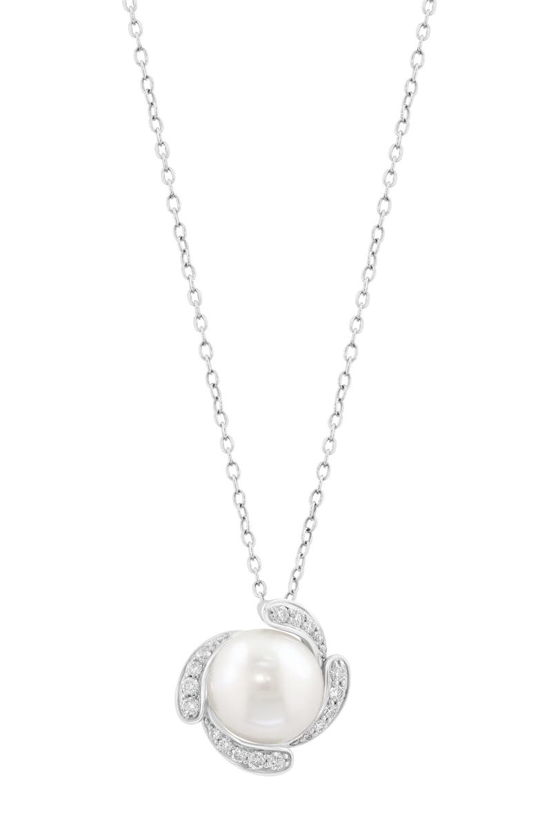 EFFY Sterling Silver Diamond & Cultured Freshwater Pearl Pendant Necklace, Main, color, White