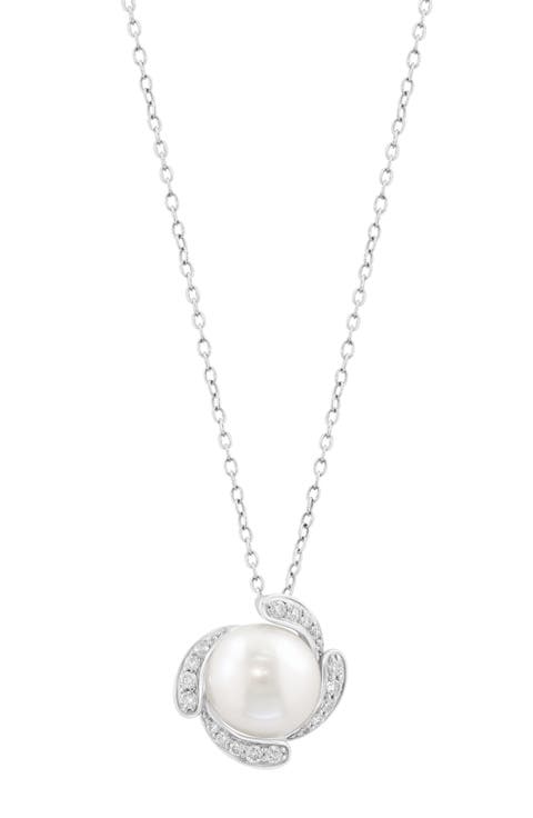 Sterling Silver Diamond & Cultured Freshwater Pearl Pendant Necklace