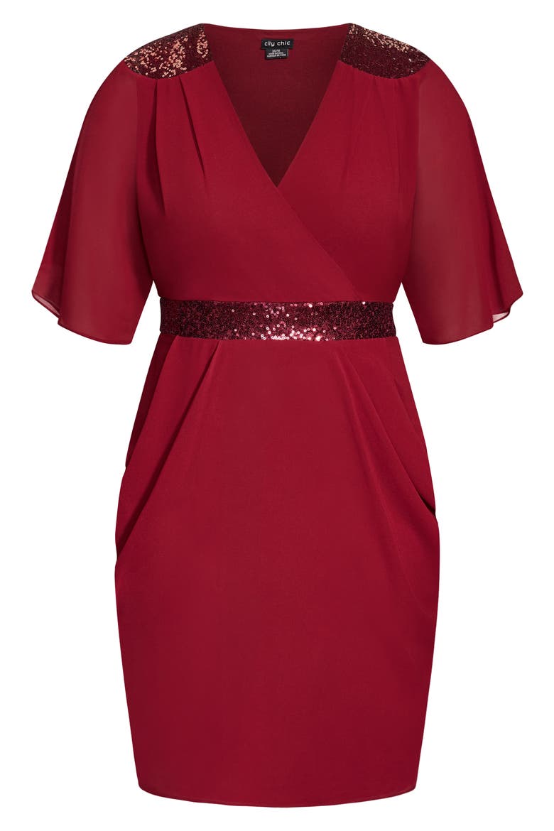 Sequin Wrap Front Dress, Alternate, color, CURRANT