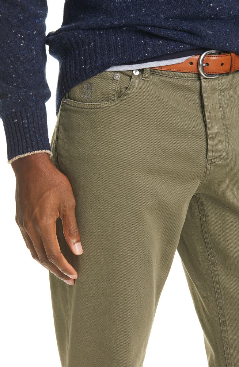 Brunello Cucinelli Brunello Cuccinelli Overdye Stretch Cotton Twill Pants, Alternate, color, Green
