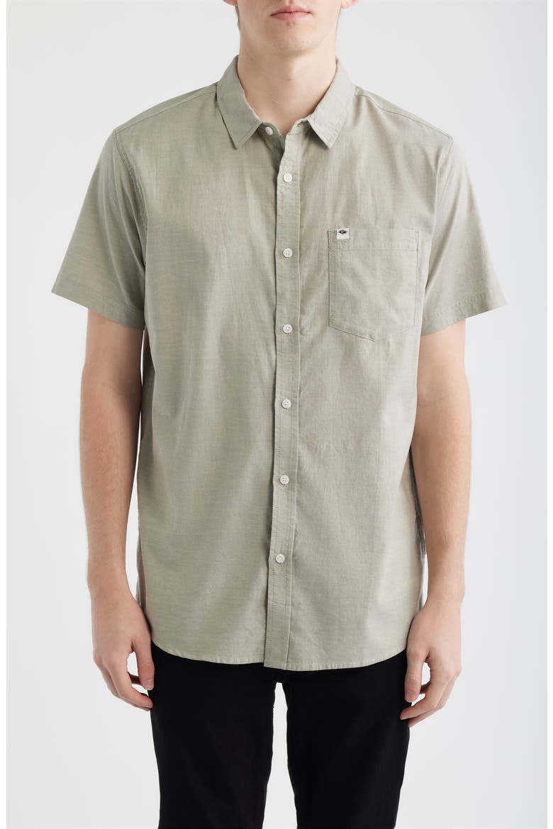 Classic Surf Ourtime Short Sleeve Cotton Button-Up Shirt, Main, color, SURPLUS GREEN