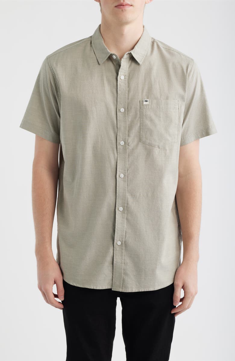 Rip Curl Classic Surf Ourtime Short Sleeve Cotton Button-Up Shirt, Main, color, Surplus Green
