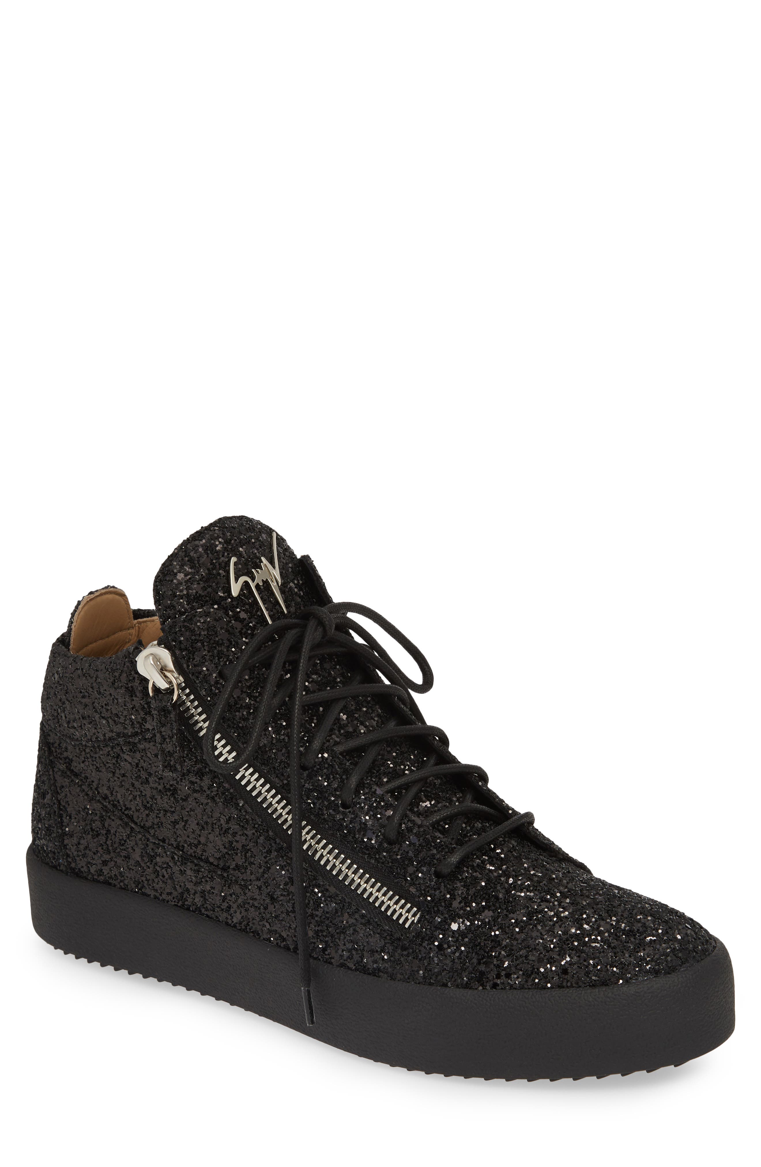 Glitter Mid Top Sneaker, Main, color, NERO