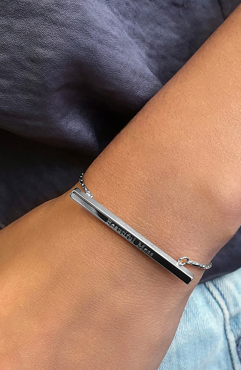 Sterling Forever 14K Gold Plated Inspirational Bar Slider Bracelet - Beautiful Mess, Alternate, color, Silver - Beautiful Mess