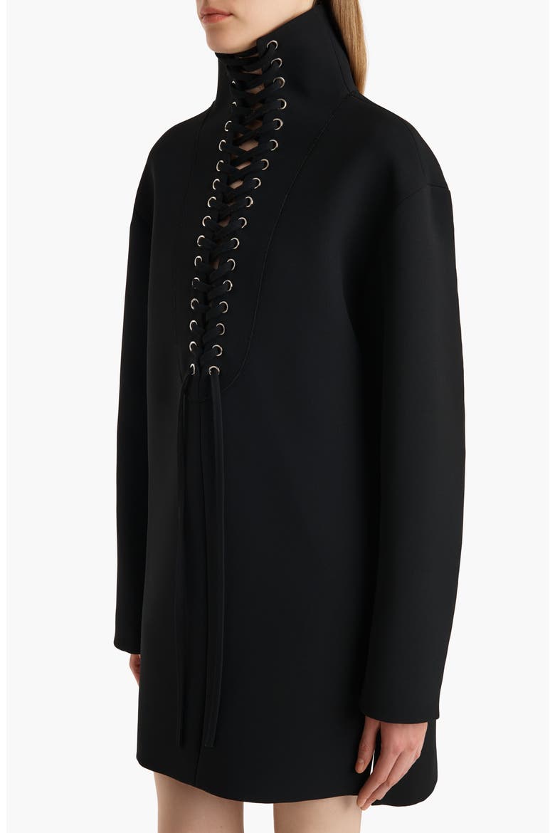 Lee Lace-Up Long Sleeve Double Face Crepe Dress, Alternate, color, BLACK