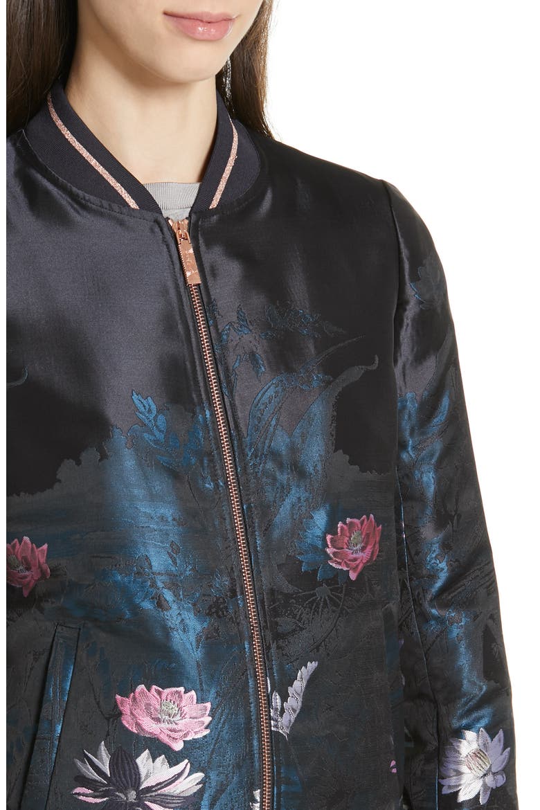Hayzl Wonderland Jacquard Bomber Jacket, Alternate, color, TEAL