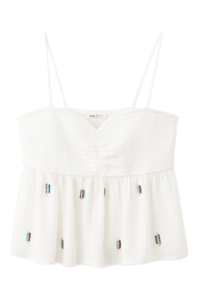 Beaded Detail Smocked Viscose Top, Main, color, OFF WHITE