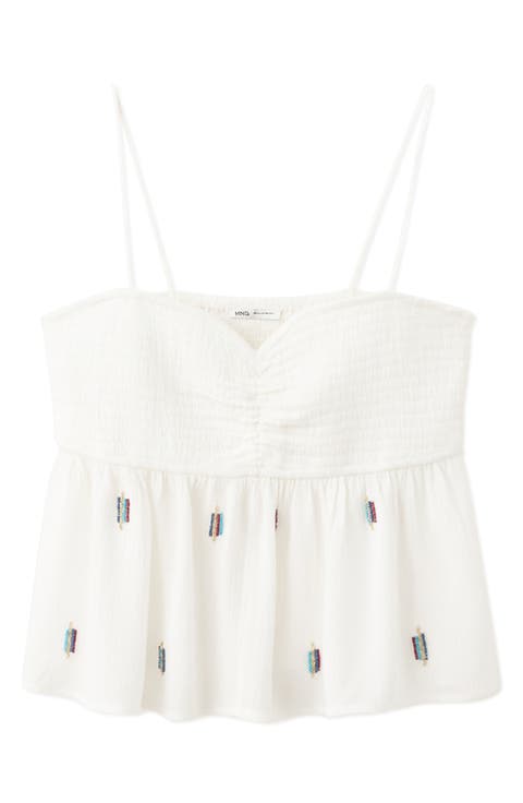 Beaded Detail Smocked Viscose Top