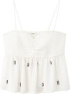 MANGO TEEN Beaded Detail Smocked Viscose Top