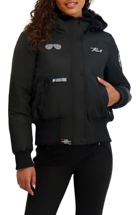 Cropped Patchwork Hooded Jacket with Faux Fur Trim