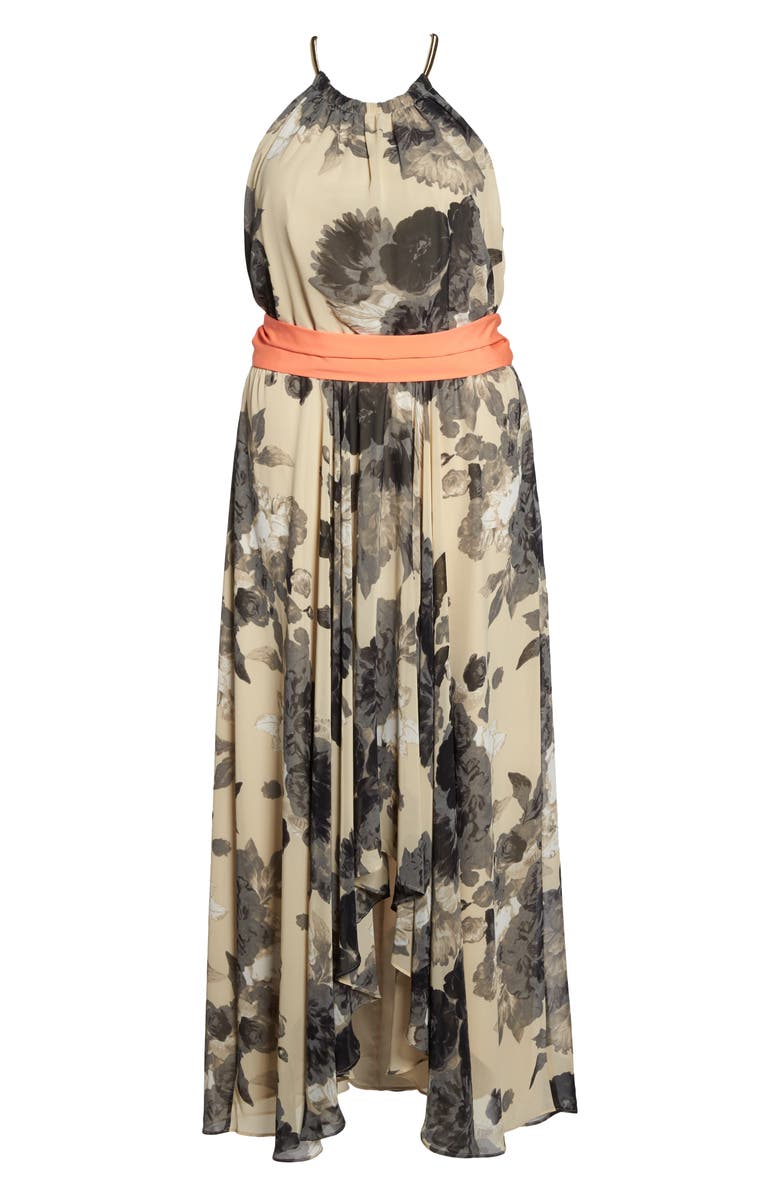 Eliza J Halter Floral Print Chiffon High/Low Dress, Alternate, color, 