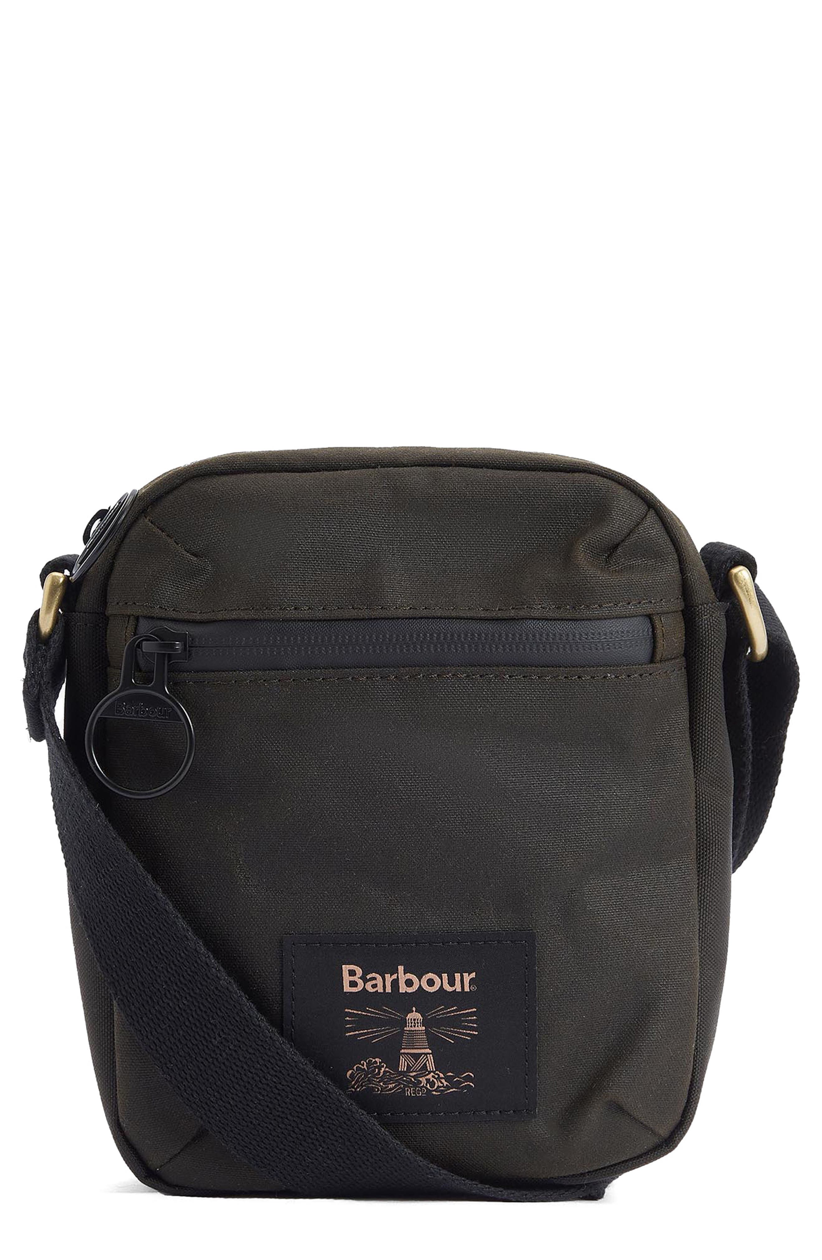 Barbour Field Water Resistant Waxed Cotton Crossbody Bag, Main, color, 