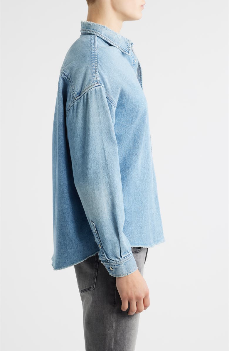 FRAME Relaxed Fit Distressed Denim Snap-Up Shirt, Alternate, color, Voltage