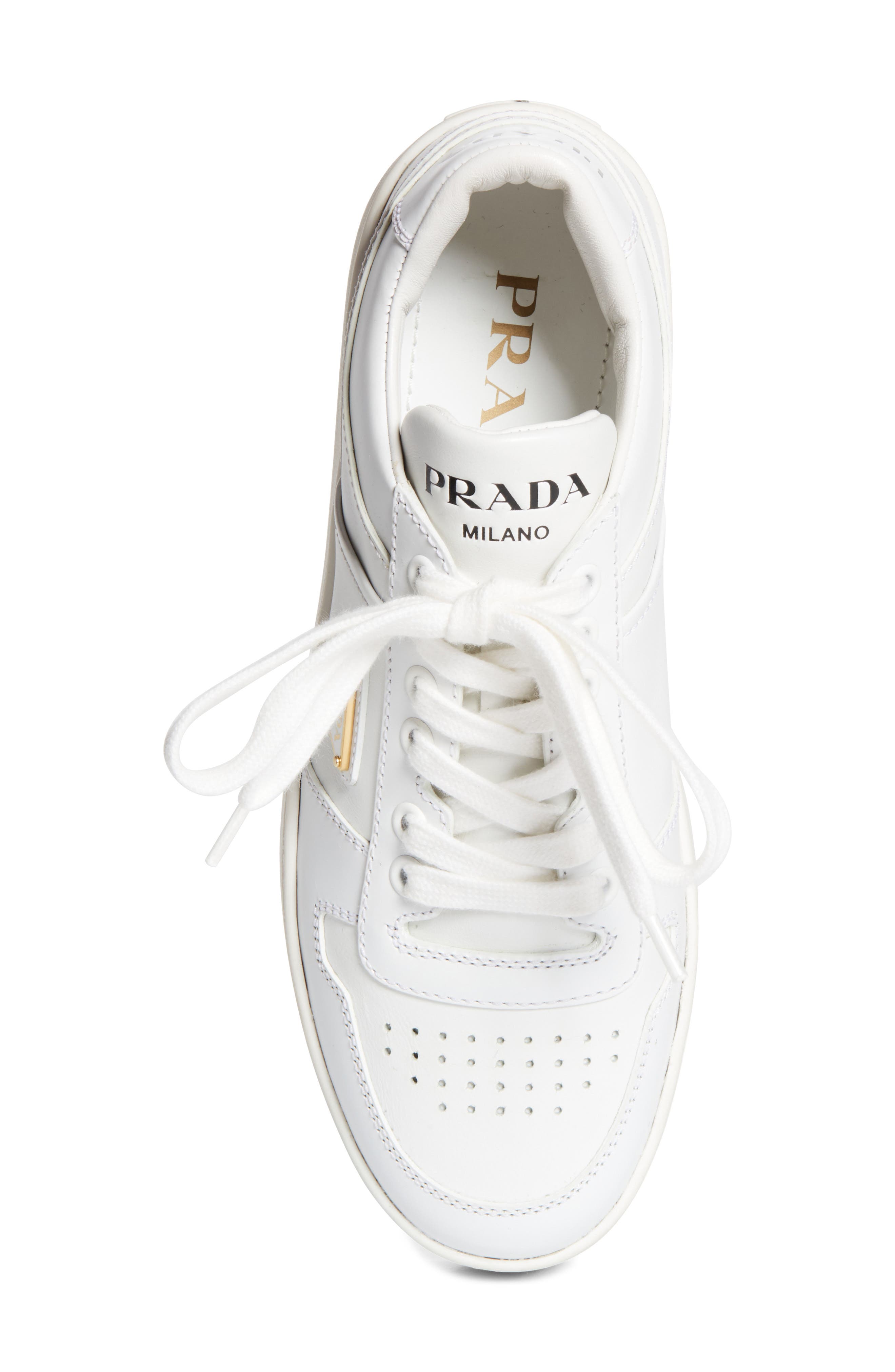 Prada Flatform Downtown Logo Platform Sneaker, Alternate, color, Bianco