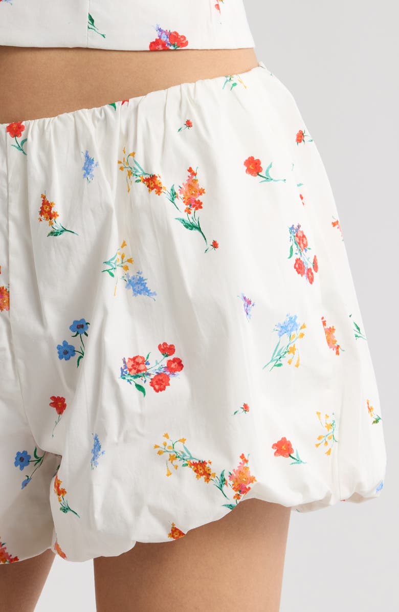 WAYF Sage Floral Stretch Cotton Bubble Shorts, Alternate, color, Ivory Blossom
