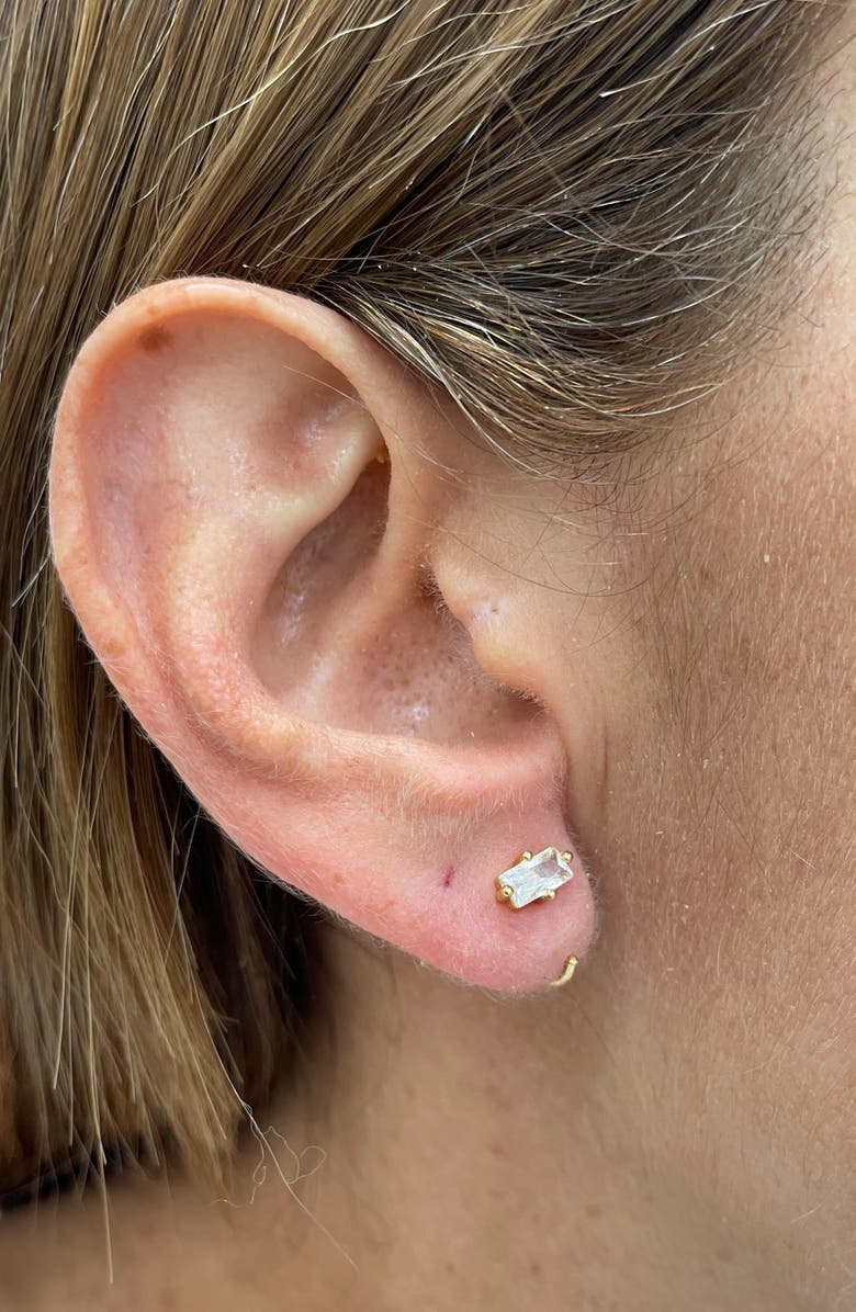 Adornia 14K Yellow Gold Vermeil Baguette Huggie Hook Hoops Earrings, Alternate, color, Yellow