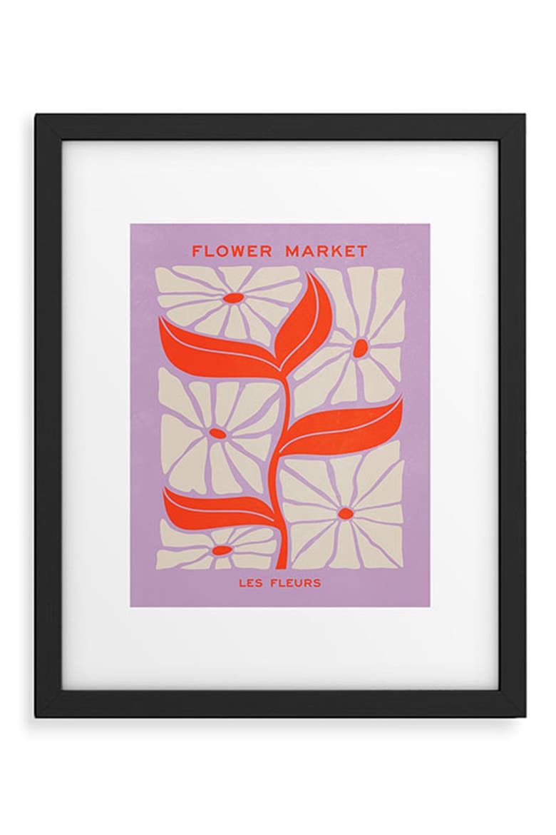 'Plum Flamingo Les Fleurs' by Ayeyokp Framed Wall Art, Main, color, PURPLE