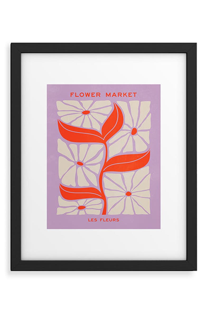 Deny Designs 'Plum Flamingo Les Fleurs' by Ayeyokp Framed Wall Art, Main, color, Purple