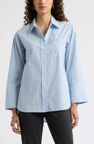 Caslon® Stripe Cotton Poplin Button-Up Shirt
