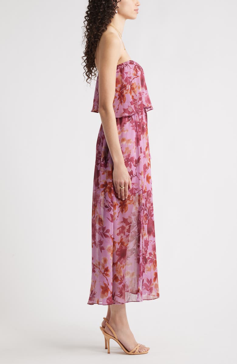 Chelsea28 Tie Waist Strapless Chiffon Maxi Dress, Alternate, color, Purple- Burgundy Floral
