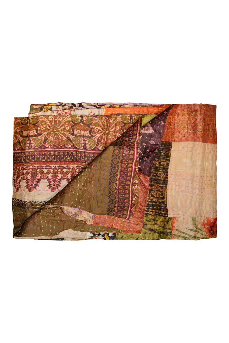 Kantha Silk Blend Throw Blanket, Main, color, MULTI 20