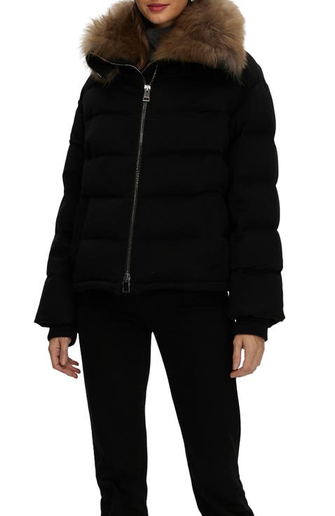 Cashmere Down Jacket with Genuine Shearling Collar