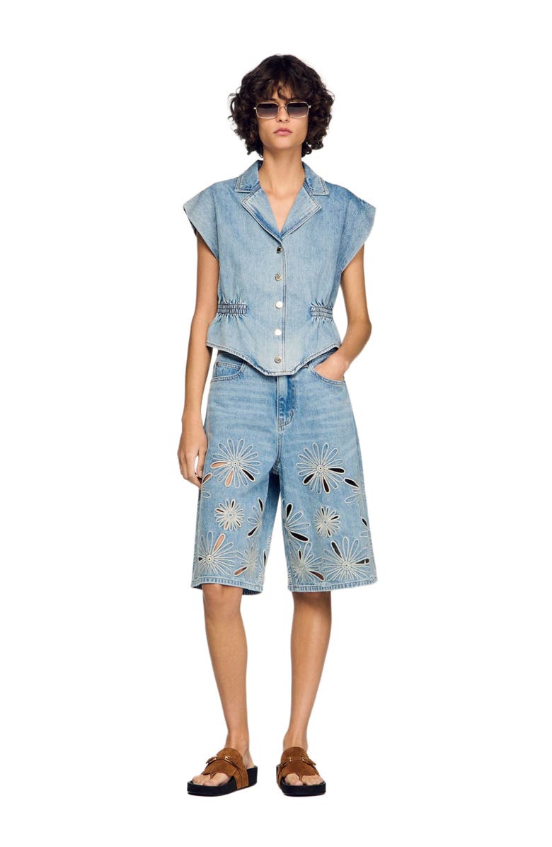 SANDRO Denim top, Alternate, color, Blue Jean