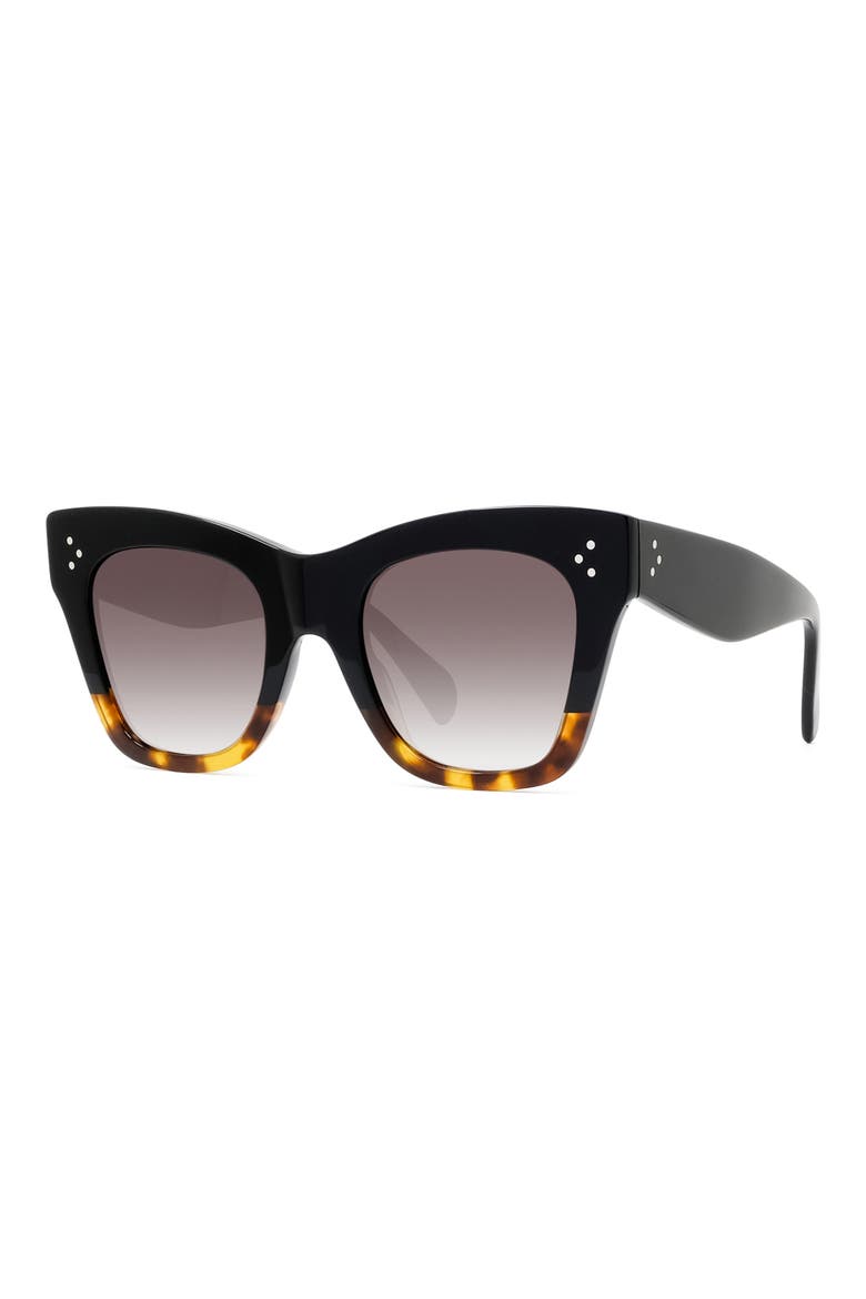 50mm Gradient Bold 3 Dot Cat Eye Sunglasses, Alternate, color, BLACK/ HAVANA